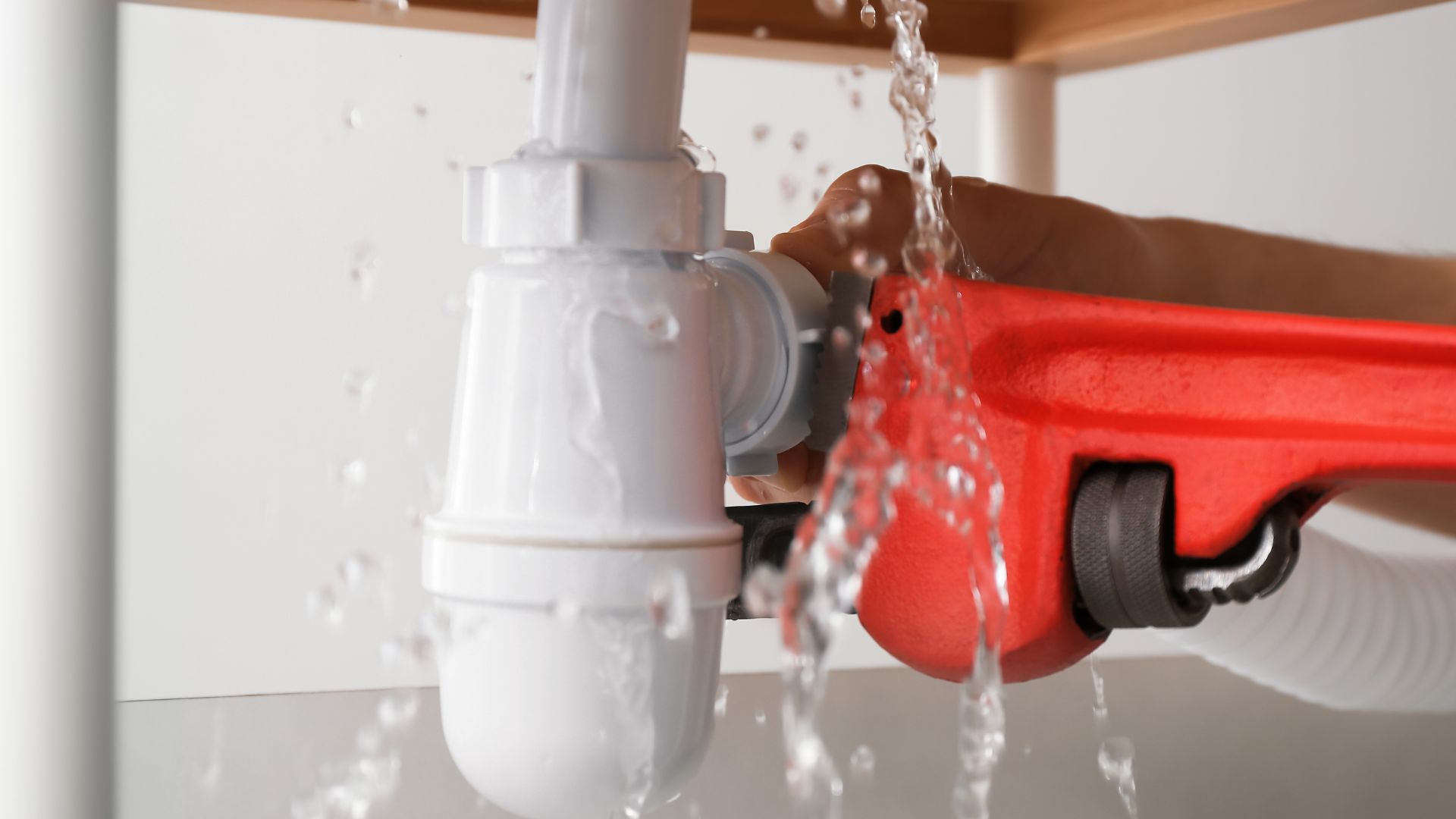 A person holding a red and white spray gun